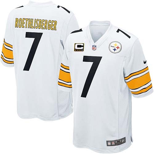 Youth Elite Ben Roethlisberger C Patch Nike Jersey White Road - #7 NFL Pittsburgh Steelers